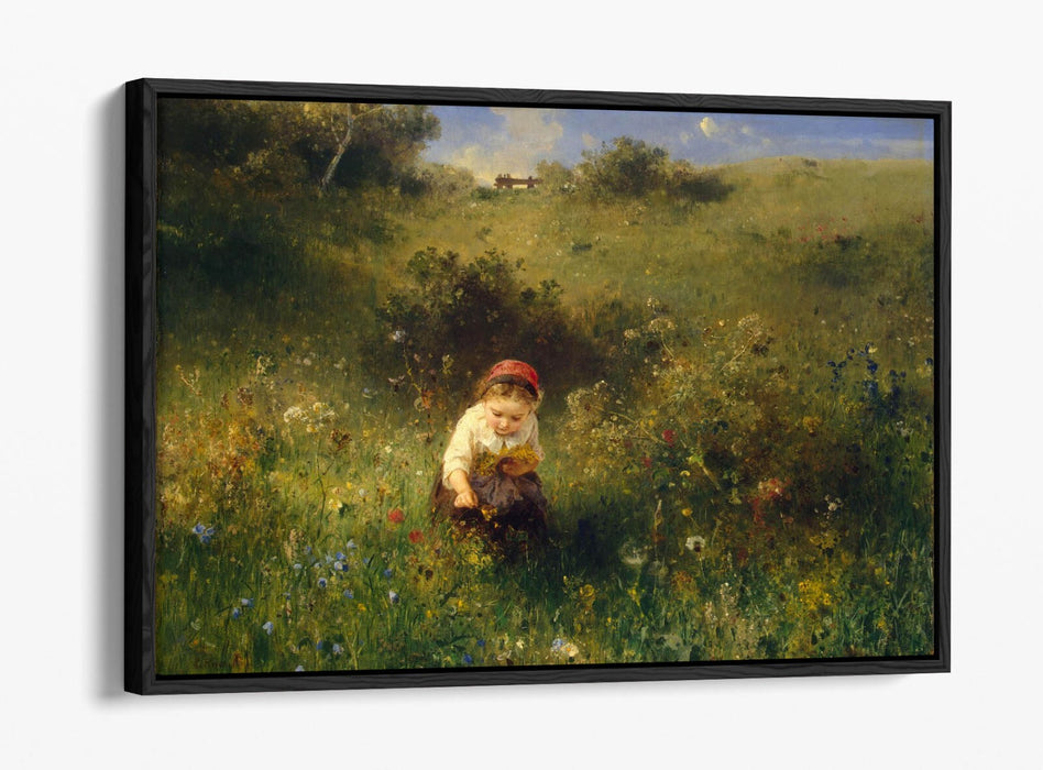 LUDWIG KNAUS, GIRL IN A FIELD -FLOAT EFFECT CANVAS WALL ART PRINT