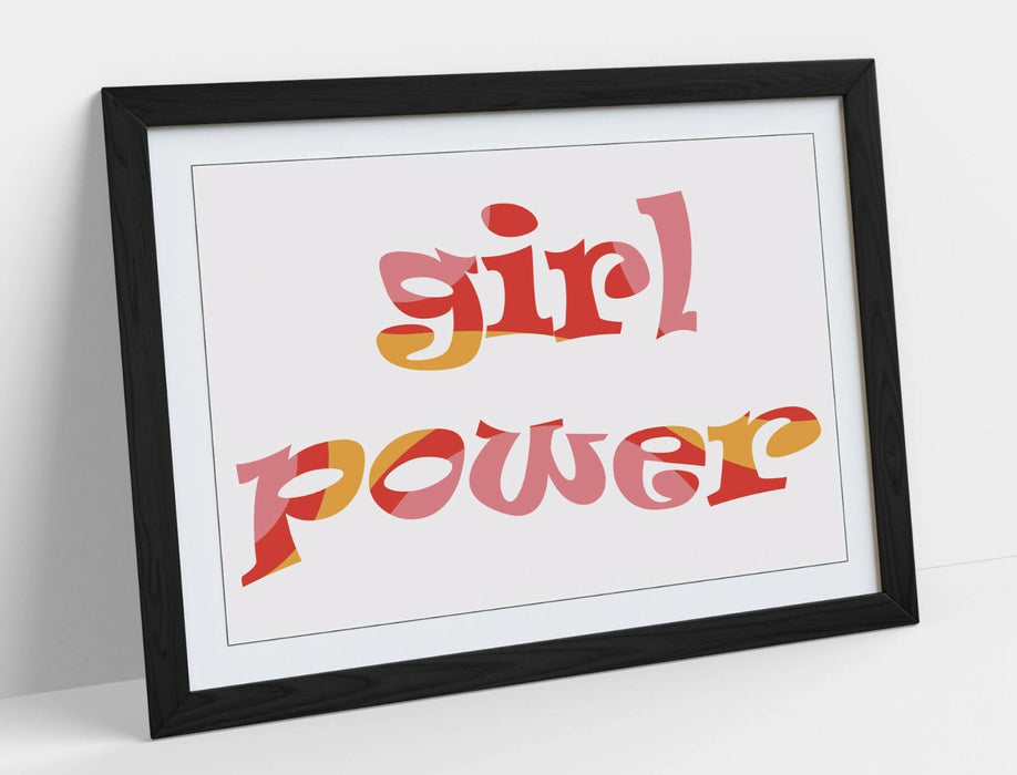 "GIRL POWER" GROOVY FEMINIST QUOTE 1 -FRAMED WALL ART PICTURE PRINT- PINK YELLOW