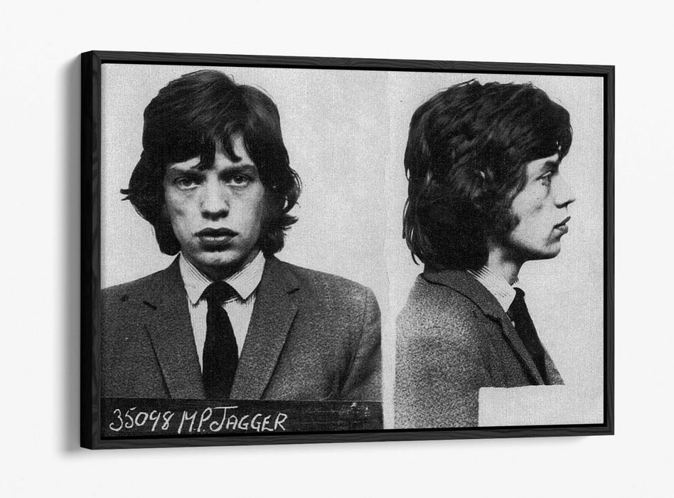 MICK JAGGER MUGSHOT 2 -FLOAT EFFECT CANVAS WALL ART PIC PRINT- BLACK & WHITE