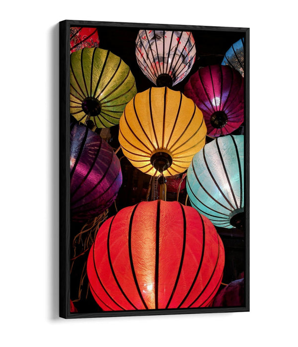 CHINESE LANTERNS FLOAT EFFECT CANVAS WALL ART PIC PRINT GRAFFITI- RED