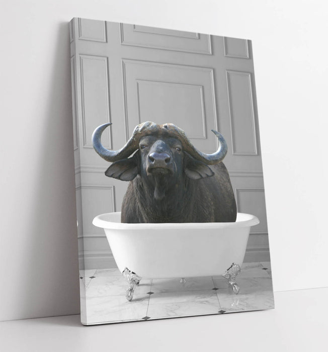 WATER BUFFALO IN BATHTUB -QUIRKY CANVAS WALL ART PRINT ARTWORK ANIMAL FRAMED