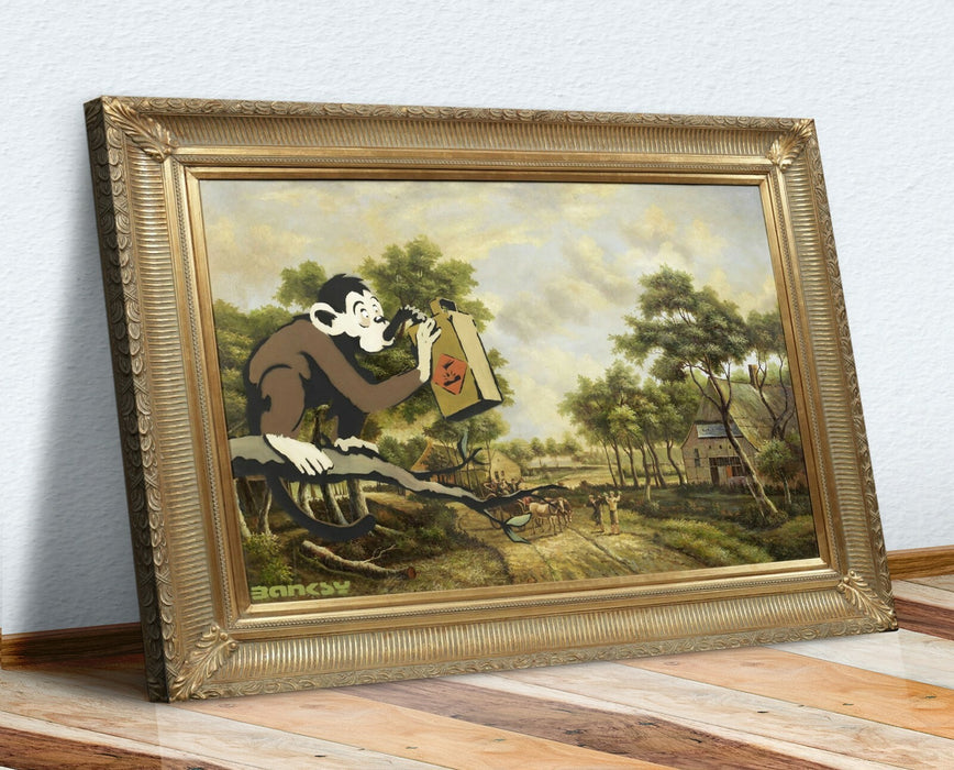 BANKSY MONKEY POISON CANVAS WALL ART PRINT ARTWORK PICTURE GRAFFITI GOLD