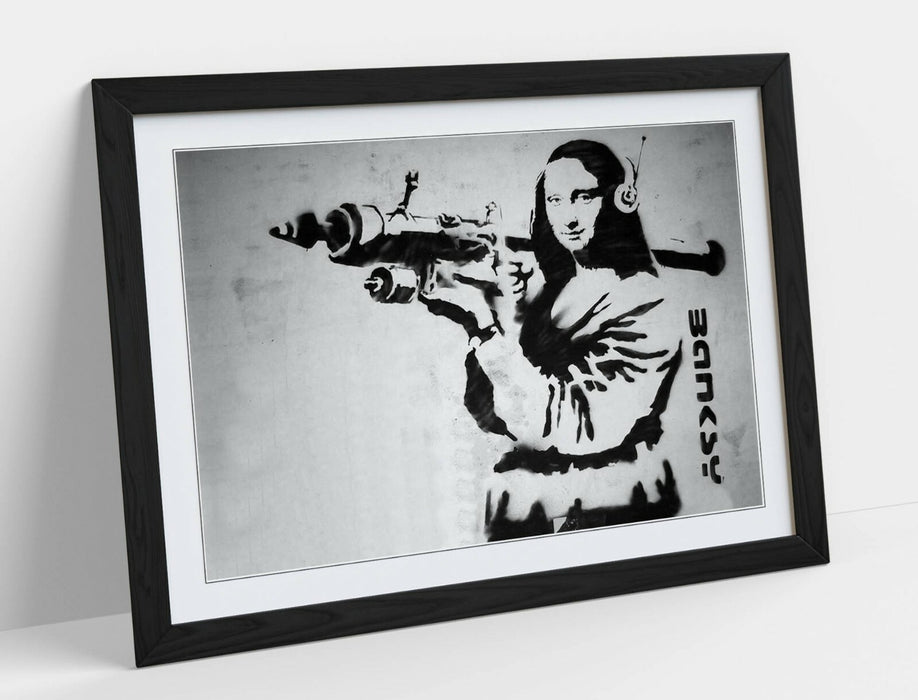 MONA LISA BAZOOKA -FRAMED POSTER WALL ART PRINT ARTWORK- BLACK & WHITE