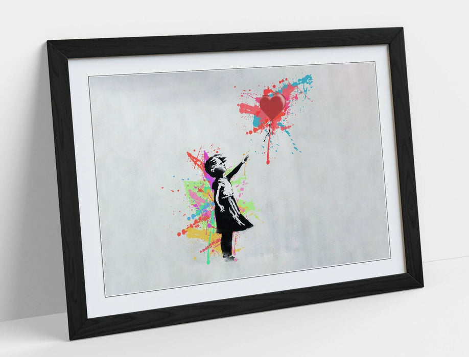 BANKSY, BALLOON GIRL RAINBOW SPLASH ART -FRAMED WALL ART PICTURE PRINT
