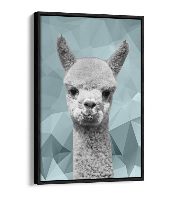 ALPACA DUCK EGG BLUE GEO -FLOAT EFFECT CANVAS WALL ART PIC PRINT- BLACK & WHITE