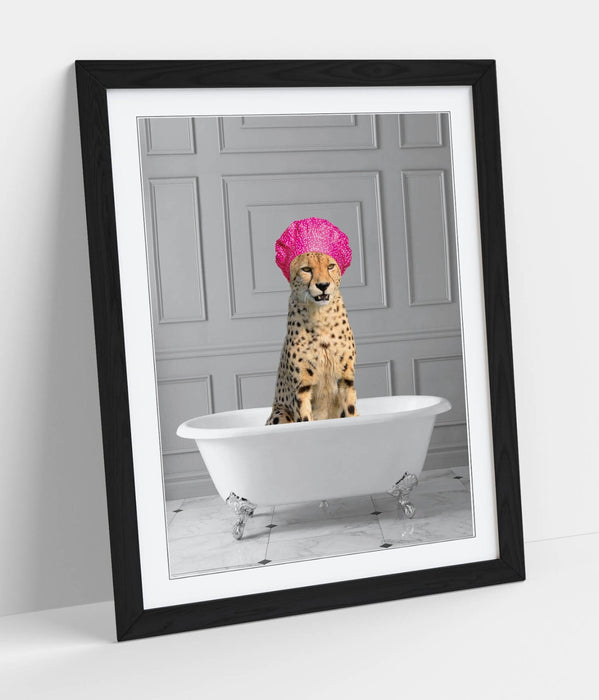 FUNNY CHEETAH IN BATHTUB -ART FRAMED POSTER PICTURE PRINT BATHROOM ARTWORK