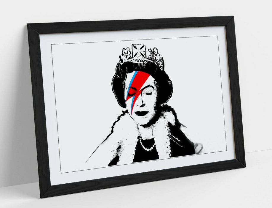 BANKSY QUEEN DAVID BOWIE -ART FRAMED POSTER PICTURE PRINT ARTWORK- BLACK & WHITE