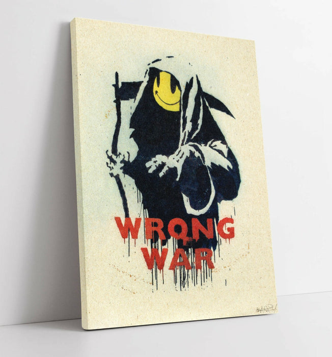 BANKSY, WRONG WAR SMILEY GRIM REAPER -CANVAS WALL ART PRINT ARTWORK FRAMED