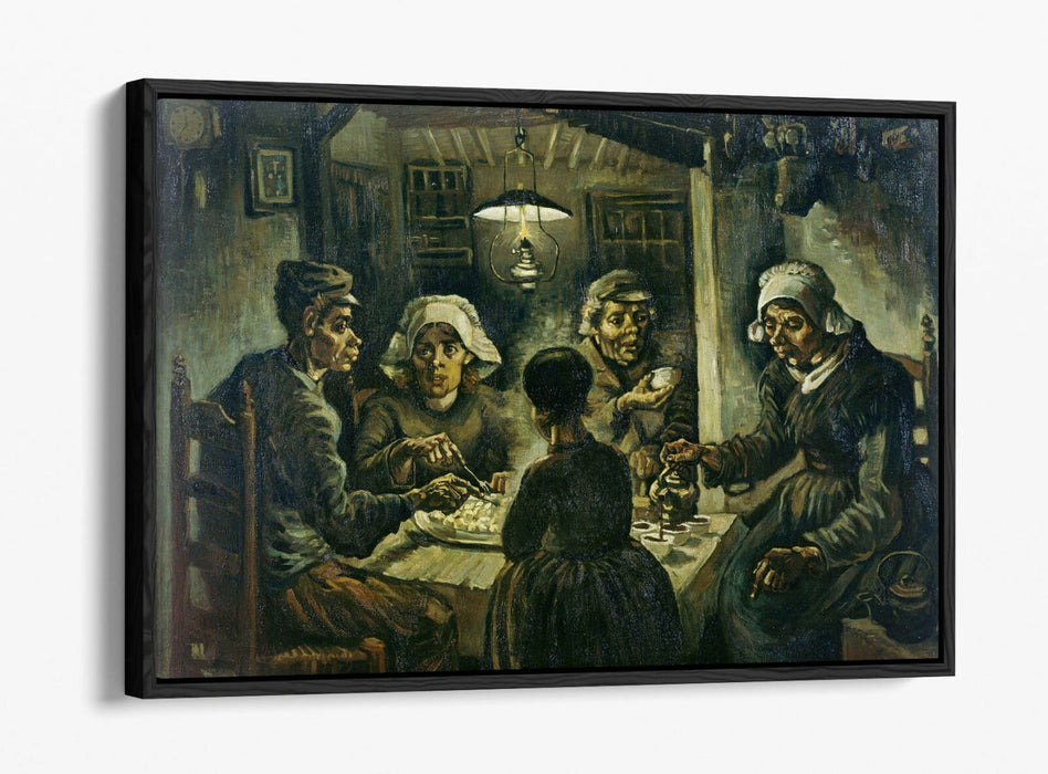 VAN GOGH POTATO EATERS -FLOAT EFFECT CANVAS WALL ART PIC PRINT- BLACK BROWN