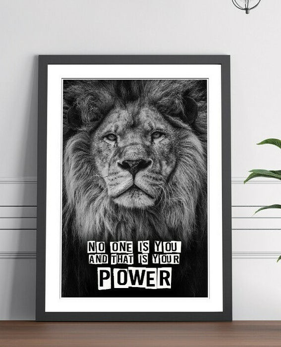 LION HEAD MOTIVATIONAL POWER QUOTE FRAME WALL ART PRINT POSTER STRENGTH 4 SIZES