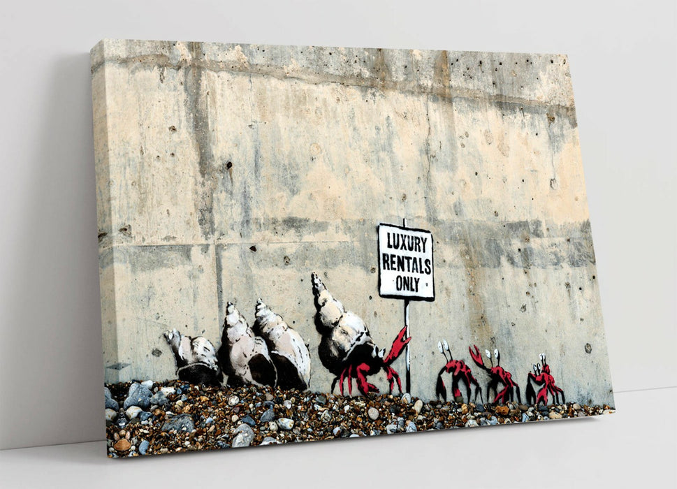 BANKSY, LUXURY RENTALS ONLY CRAB -CANVAS WALL ART PRINT ARTWORK FRAMED