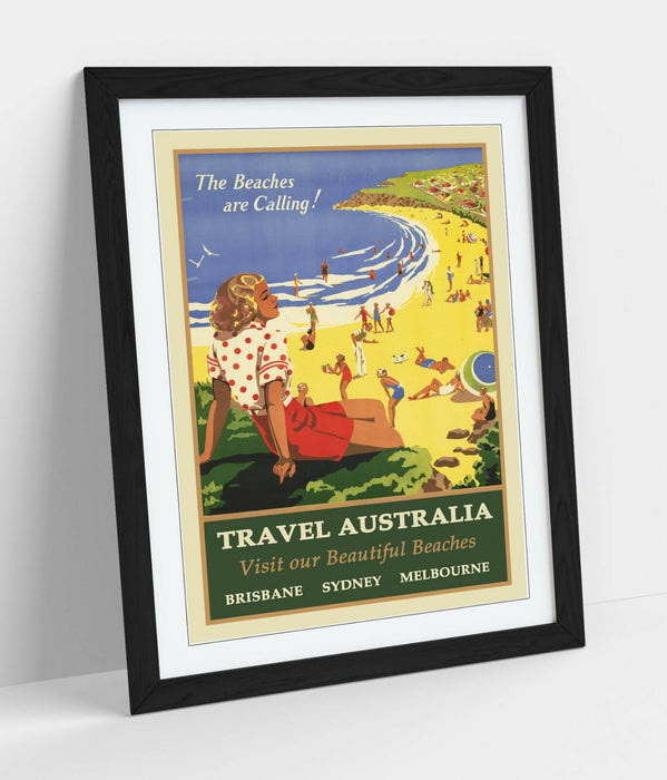 VINTAGE RETRO AUSTRALIA TRAVEL POSTER -FRAMED WALL ART PICTURE PRINT- BLUE GREEN