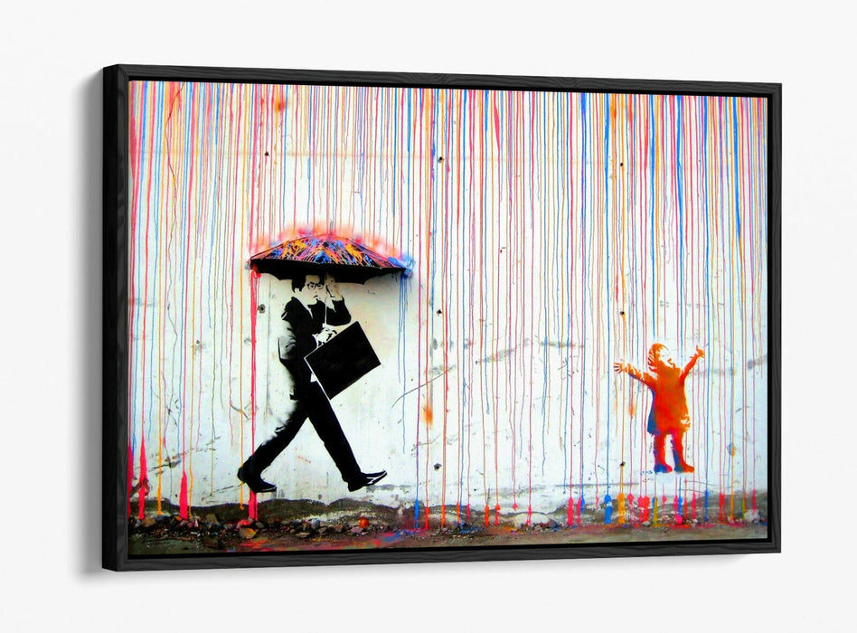 COLOURED RAIN -FLOAT EFFECT CANVAS WALL ART PIC PRINT- RED ORANGE BLUE