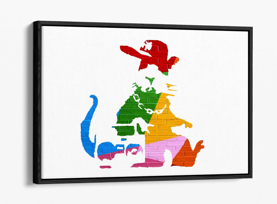 BANKSY, GANGSTA RAT RAINBOW WALL EFFECT ART -FLOAT EFFECT CANVAS WALL ART PRINT