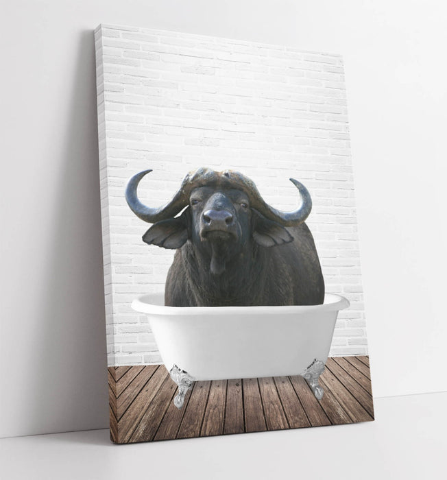 WATER BUFFALO IN BATHTUB -QUIRKY CANVAS WALL ART PRINT ARTWORK ANIMAL FRAMED