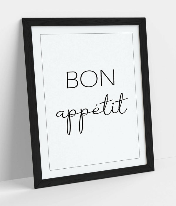 "BON APPETIT" KITCHEN FOOD QUOTE SLOGAN HOME -FRAMED WALL ART PICTURE PRINT