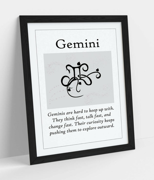 GEMINI STAR SIGN ZODIAC ASTOLOGY QUOTE SLOGAN -FRAMED WALL ART PICTURE PRINT