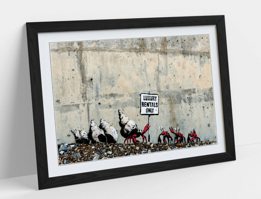 BANKSY, LUXURY RENTALS ONLY CRAB -FRAMED WALL ART PICTURE PRINT- SPRAYCATION