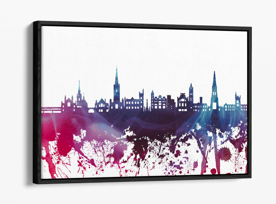 DERRY CITY SKYLINE PURPLE SPLASH ART -FLOAT EFFECT CANVAS WALL ART PRINT