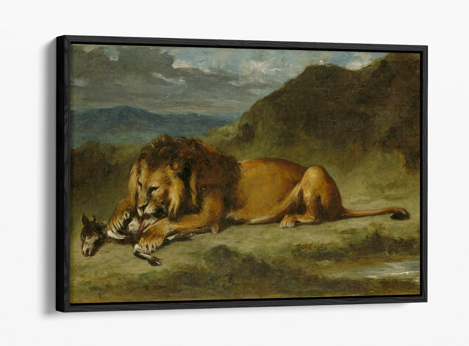 EUGENE DELACROIX, LION DEVOURING ANIMAL -FLOAT EFFECT CANVAS ART PRINT