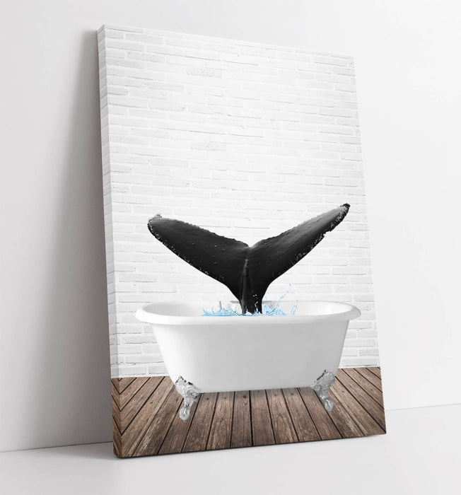 WHALE IN BATHTUB -QUIRKY CANVAS WALL ART PRINT ARTWORK ANIMAL FRAMED BATHROOM