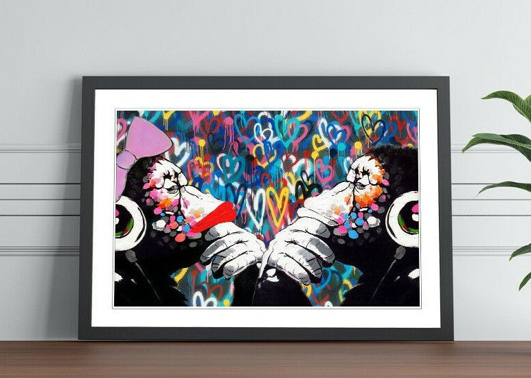 MONKEY DJ BANKSY LOVE DOUBLE WALL STREET ART FRAMED POSTER PICTURE PRINT ARTWORK