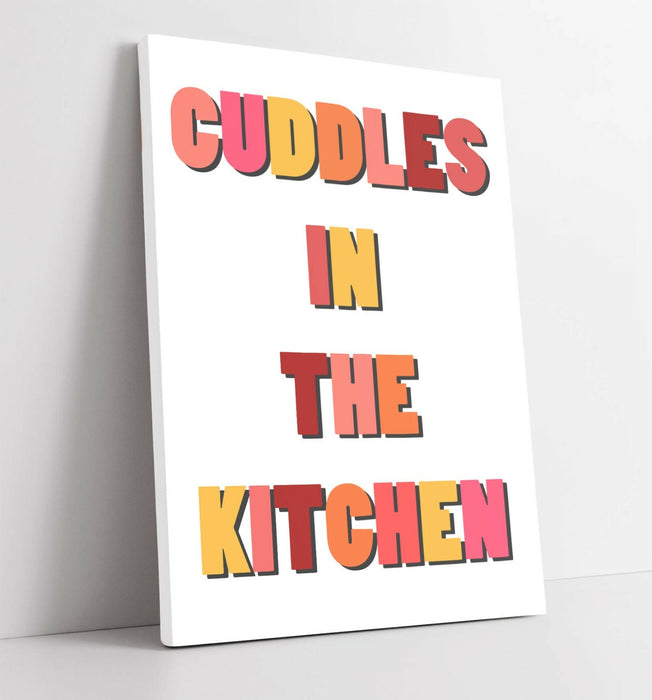 "CUDDLES IN THE KITCHEN" HAPPY HOME QUOTE -CANVAS WALL ART PICTURE PRINT- ORANGE