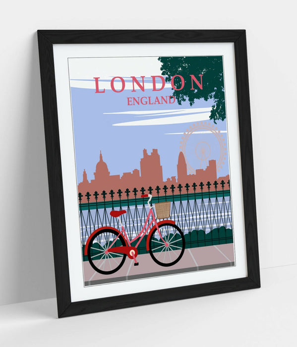 RETRO LONDON ENGLAND TRAVEL POSTER -FRAMED WALL ART PICTURE PRINT- PINK GREEN
