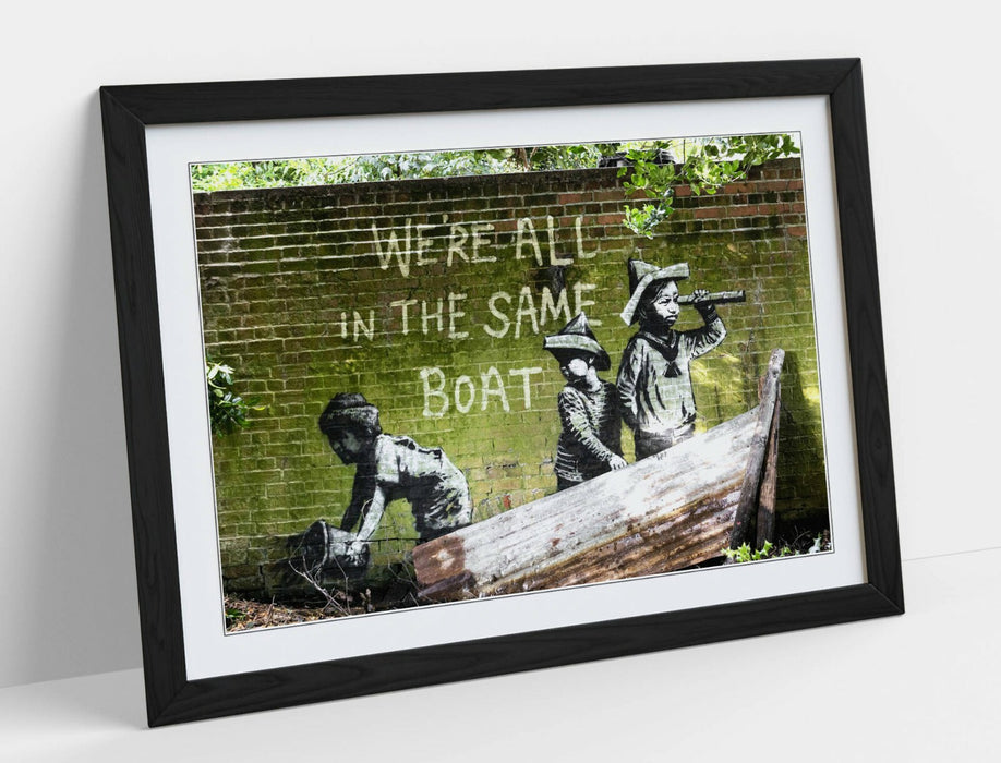 BANKSY, WE'RE ALL IN THE SAME BOAT -FRAMED WALL ART PICTURE PRINT