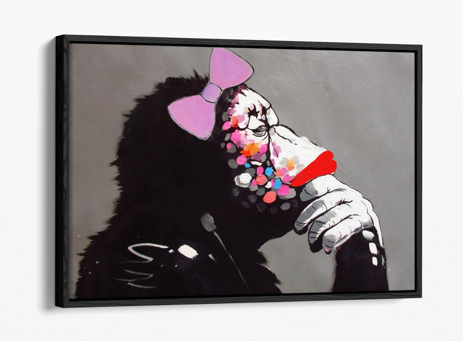 Float Effect Canvas Art - Banksy DJ Monkey Female | Black Pink Urban Wall Decor