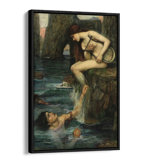 WATERHOUSE THE SIREN 1900 -FLOAT EFFECT CANVAS WALL ART PIC PRINT- GREEN BEIGE