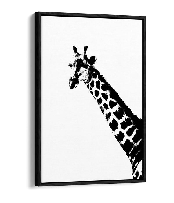 GIRAFFE HEAD, BLACK AND WHITE ANIMALS -FLOAT EFFECT CANVAS WALL ART PRINT TRENDY
