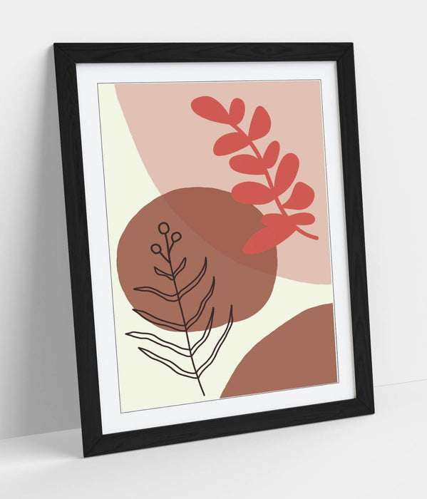BOTANICAL BAUHAUS LEAF TRENDY MINIMALIST -FRAMED WALL ART PICTURE PRINT ARTWORK