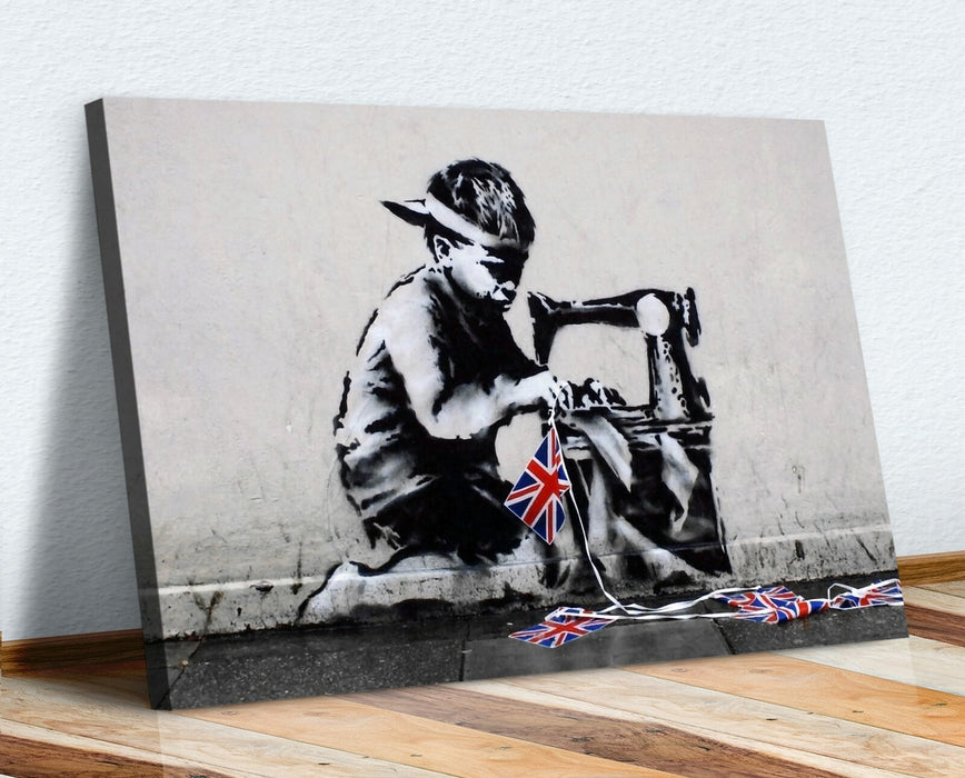 BANKSY CANVAS STREET WALL ART PRINT FRAMED ARTWORK - Slave Labour NEW