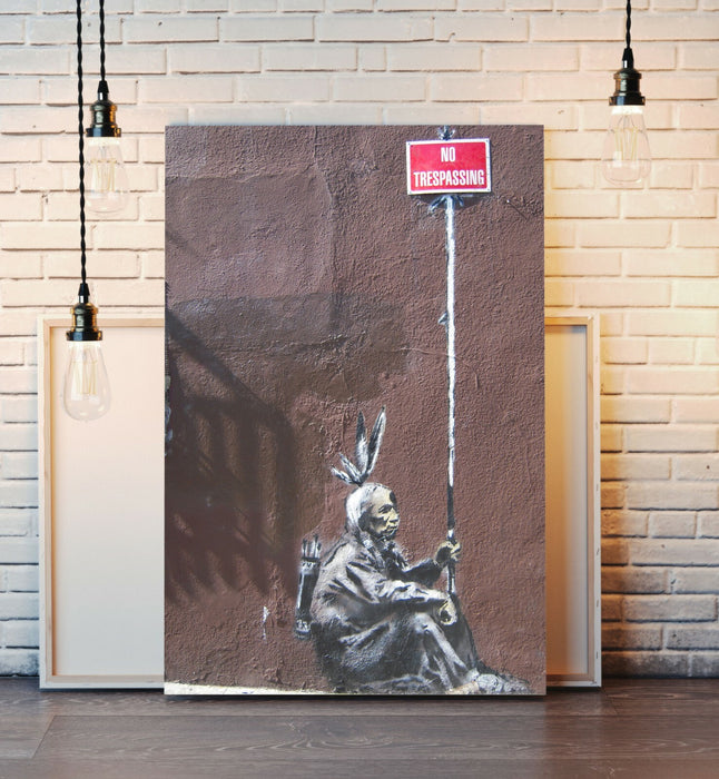 BANKSY STYLE - NO TRESPASSING - CANVAS STREET WALL ART PRINT ARTWORK