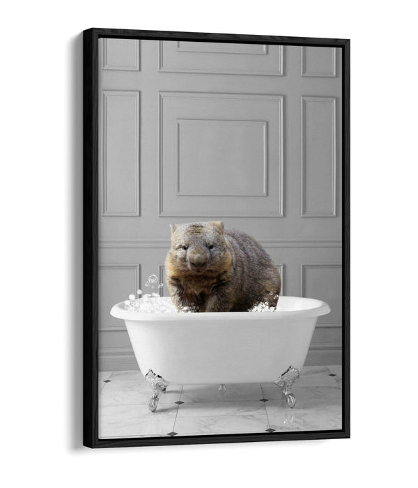 WOMBAT IN BATH PANEL WALL -QUIRKY BATHROOM FLOAT EFFECT CANVAS WALL ART PRINT