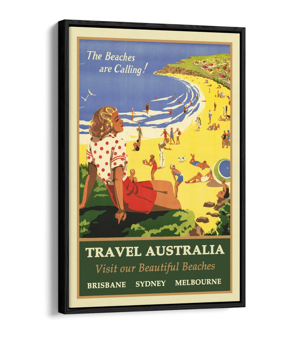 VINTAGE RETRO AUSTRALIA TRAVEL POSTER -FLOAT EFFECT CANVAS ART PRINT- BLUE GREEN