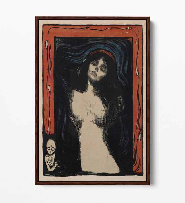 Float Effect Canvas Art - Edvard Munch Madonna Print | Orange Navy Wall Decor