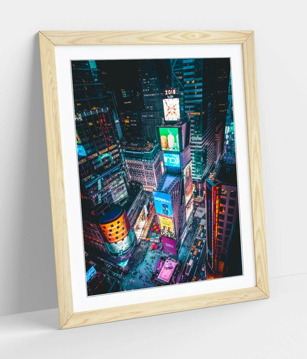 TIMES SQUARE BY NIGHT -ART FRAMED POSTER PICTURE PRINT ARTWORK- BLUE PINK ORANGE