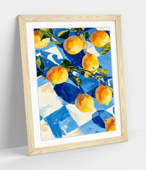 Framed Wall Art - Lemon Wall Poster On Checkerboard Art Print With Handmade UK Frame