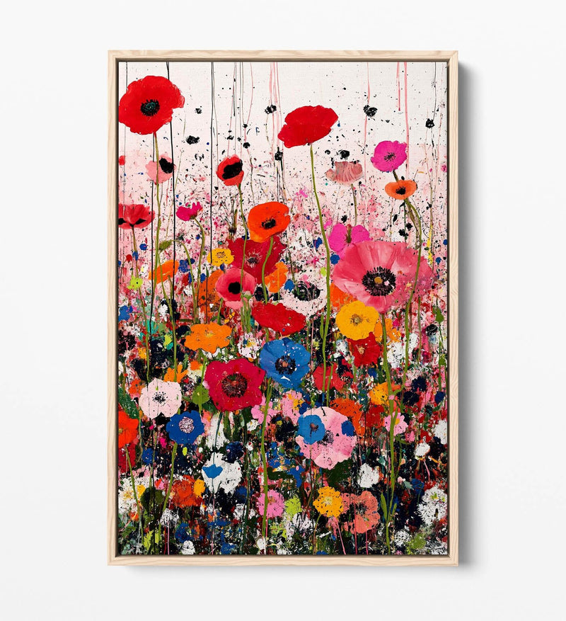 Poppy Canvas Art - Multi Colour Flowers On Float Effect Canvas Print