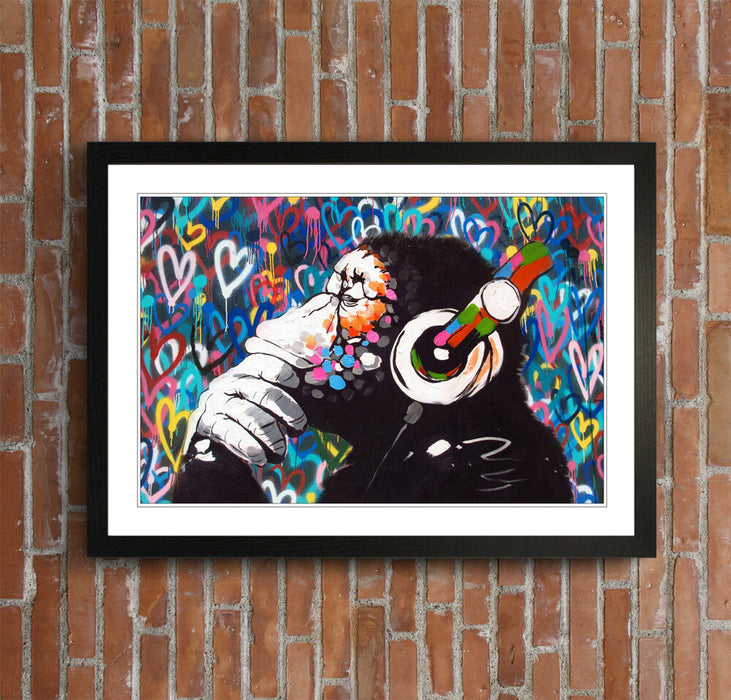 MONKEY DJ BANKSY LOVE WALL STREET ART FRAMED POSTER PICTURE PRINT ARTWORK