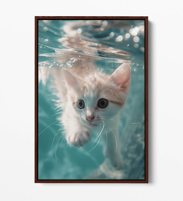 Kitten Canvas Art - Cute Underwater Animal Print | Float Effect Canvas Wall Decor