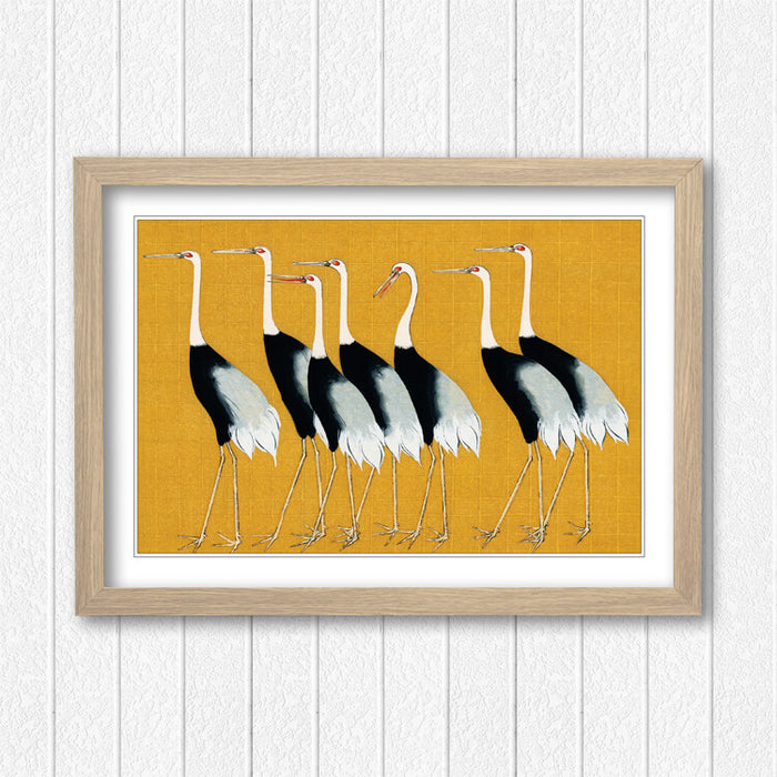 Framed Wall Art - Japanese Art Print With Mustard Crane Poster | Quality Wood Frame