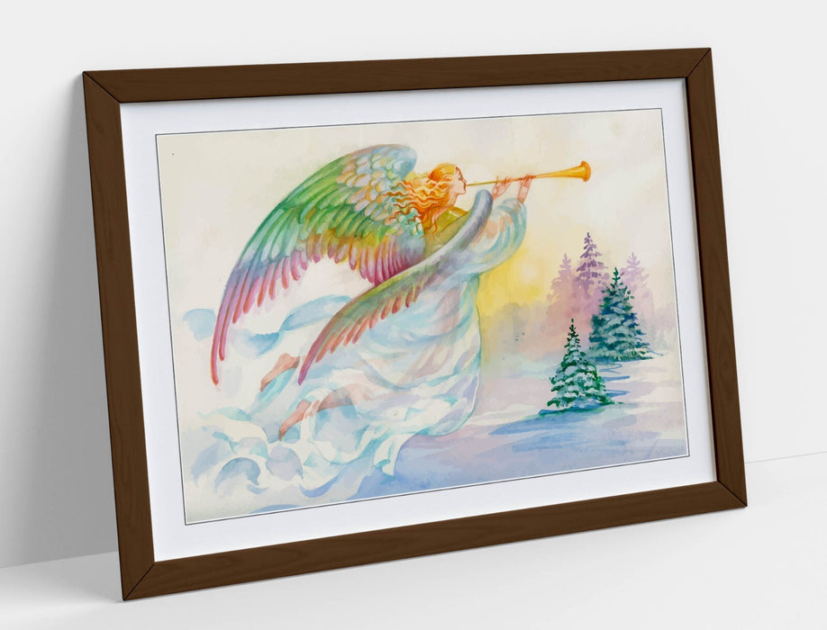 Angel Christmas Wall Art - Multi Colour Framed Poster Print | UK Handmade