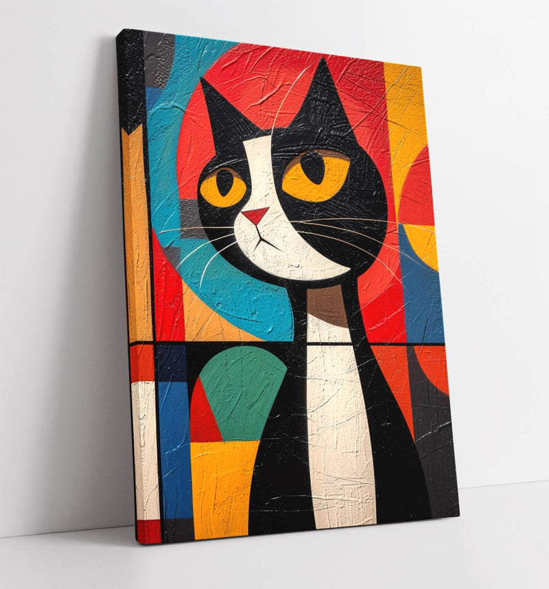 Abstract Black Cat Art - Colorful Canvas Wall Art | Kandinsky Style Decor Print