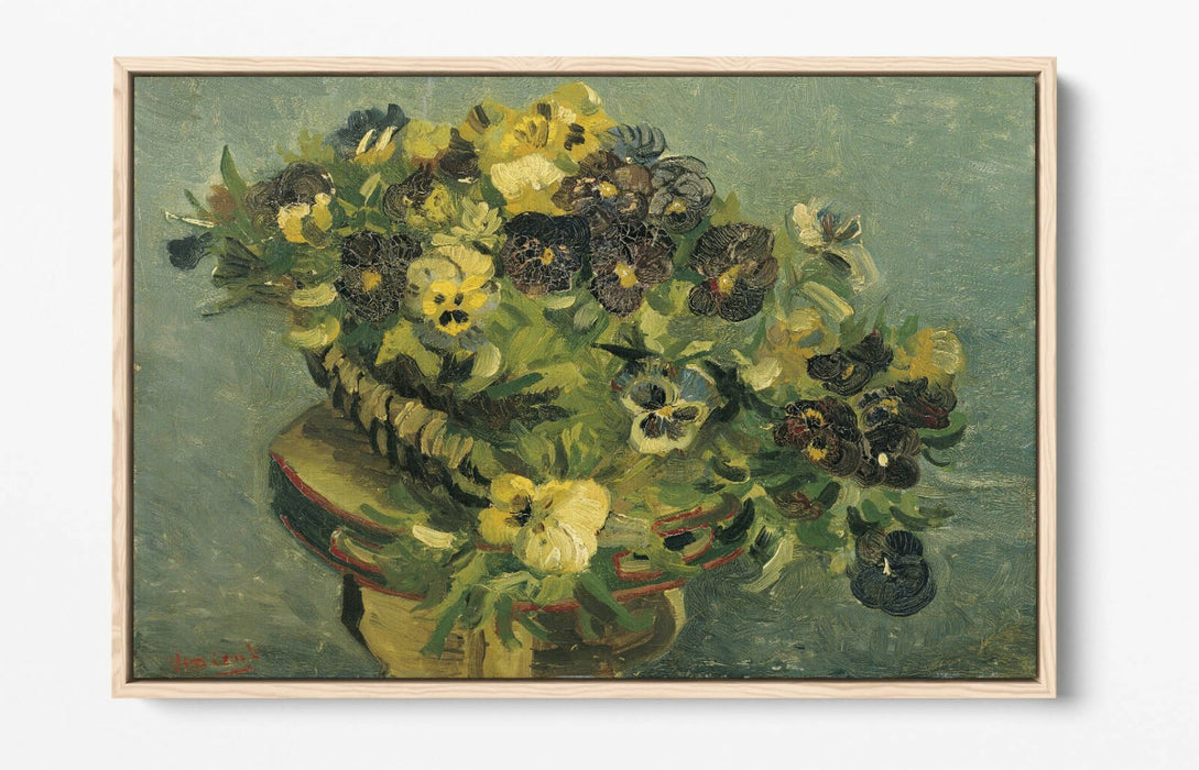VINCENT VAN GOGH, BASKET WITH VIOLETS -FLOAT EFFECT CANVAS ART PRINT