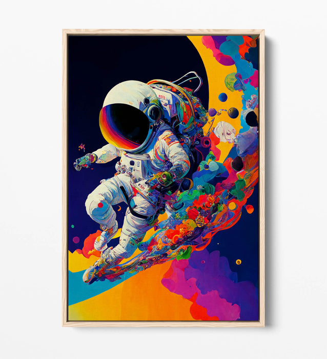 Astronaut Canvas Art – Multicolour Abstract Space Wall Decor | Float Effect Frame