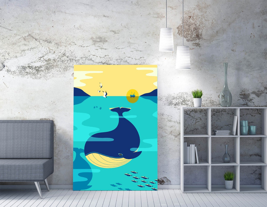 Blue Whale Canvas – Minimalist Ocean Wall Art | Handmade Premium Varnish Finish