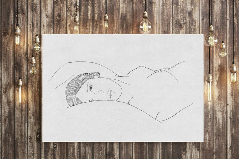Canvas Wall Art – Black and White Nude Woman Line Drawing Print | Handmade UK